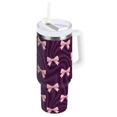 Imagem de SEHANY Lindo copo roxo de 1,134 g com alça, copo isolado de aço inoxidável a vácuo de parede dupla, à prova de vazamento, caneca de café isolada para viagem cabe no suporte de copo de carro