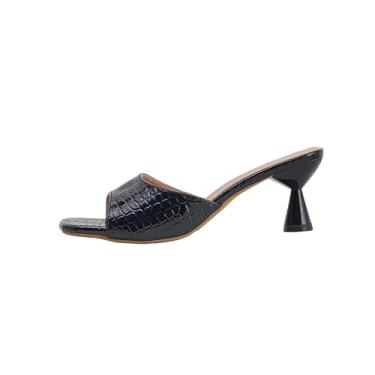 Imagem de Sandálias femininas de salto baixo de uma alça com bico quadrado, chinelos confortáveis para o verão, Preto, 34