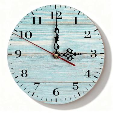 Imagem de Relógio de parede de madeira branco vintage, silencioso, sem tique-taque, operado por bateria para cozinha, sala de estar, quarto - design rústico de casa de fazenda, 19 cm