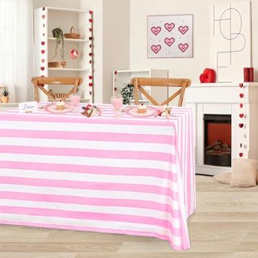 Imagem de SoarDream Toalha de mesa listrada rosa e branca para dia dos namorados, toalha de mesa, retangular, impermeável, para Páscoa, férias, primavera, piquenique, decoração de festa ao ar livre