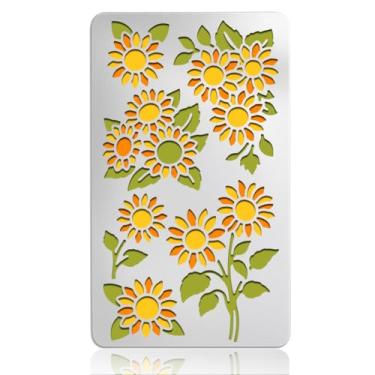 Imagem de UNICRAFTALE Estêncil de girassol para parede de madeira, estêncil de flor, reutilizável, aço inoxidável, padrão de verão, modelos de desenho, estêncil de pintura, para tela, tecido, jardim, cerca