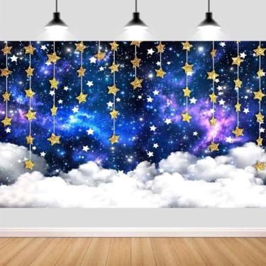 Imagem de Pano de fundo de estrela, azul marinho, galáxia, céu estrelado, estrelas, nuvens, cenário fotográfico, decoração de chá de bebê, recém-nascidos, festa de aniversário, cenário fotográfico