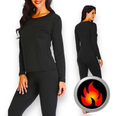 Imagem de Camiseta Feminina SEGUNDA PELE FLANELADA térmica Forrado Inverno Blusa frio Academi Corrida 844-Feminino