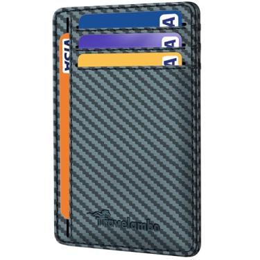 Imagem de Carteira slim de couro minimalista com bolso frontal Travelambo, bloqueio de RFID, tamanho médio trançado, Azul, One Size