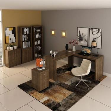 Imagem de Conjunto de Escritório com Balcão, Estante, Gaveteiro, Armário e Mesa 