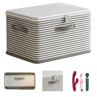 Imagem de Bolsa organizadora discreta e bloqueável, estojo de brinquedo adulto com tampa com zíper para mulheres e homens, grande 38 x 25 x 25 cm (listras cinzas)