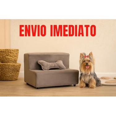 Imagem de Escadinha Pet 2 Degraus para Cachorro Pequeno e Gato, Escadinha para Sofá e Cama, Espumada com Almofada Osso, 42x30x32 cm (Cnza)