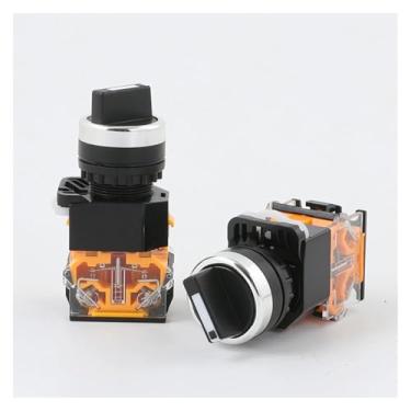 Imagem de LA38-11X2 20X3 10A Botão de interruptor rotativo 22 mm 4 parafusos circulares tamanho pequeno plano redondo 2 posições liga/desliga 3 posições 2 NÃO (3 posições 2NÃO)