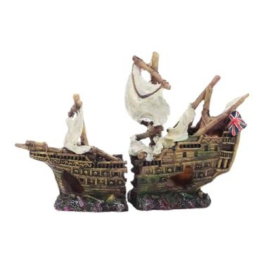 Imagem de Gralara Decoração de aquário com naufrágio, ornamento para aquário de peixes, afundado em resina, esconderijo para répteis e camarões, Style B