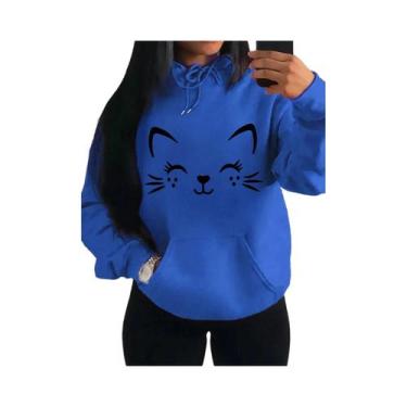 Imagem de Moletom Feminino Com Estampa De Gato Feliz Moda Casual Streetwear Hip 