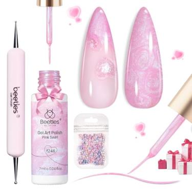 Imagem de beetles Gel Polish Esmalte Em Pearl Pink, Perolado Com Desenho De Sereia, Delineador Brilho Uv E Led, Caneta Pontilhada Pingentes Coração Para Mulheres