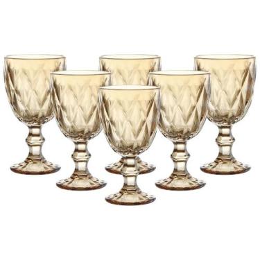 Imagem de Jogo C/ 6 Taças Diamond Âmbar 340ml Mesa Posta Bebidas Água Suco - Lan