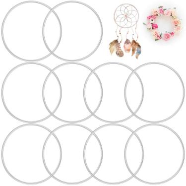 Imagem de DOPENSPI 10 peças de anéis de metal para artesanato de 15 cm, argolas de macramê prateadas, anéis de apanhador de sonhos, argolas de guirlanda floral, anel de vela para artesanato faça você mesmo