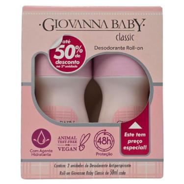 Imagem de Kit 2 Desodorante Roll-on Classic 48h Vegano Giovanna Baby 50ml Cada
