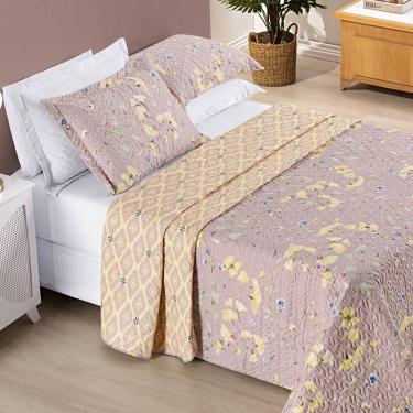 Imagem de Colcha Ayla Casal Queen Tecido Dupla Face Microfibra 03 Peças - Lavanda Floral