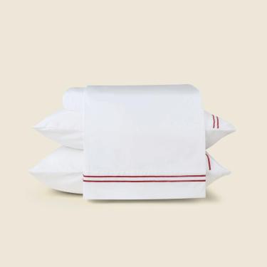 Imagem de Jogo de Cama Lines Microfibra Branco com Bordado Vermelho - A\CASA Jogo de Cama Lines Microfibra Vermelho King - A\CASA