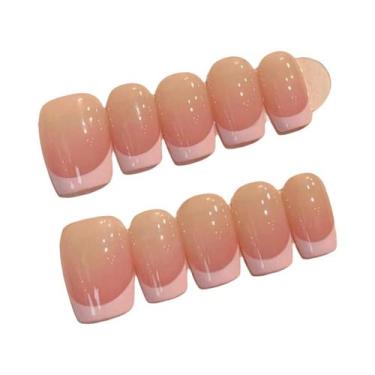 Imagem de Unhas Postiças Francesas Rosa 10 Peças S M L Feitas À Mão De Aplicação
