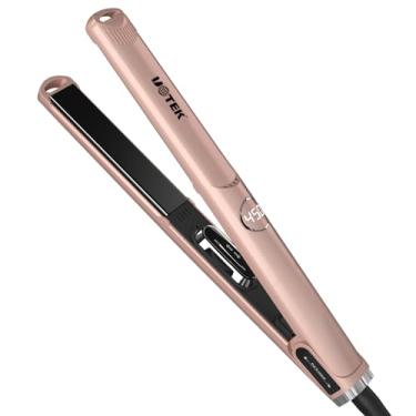 Imagem de UOTEK Alisador de cabelo liso de 2,54 cm, alisador iônico para salão de beleza, chapinha de 2,5 cm com placa de aquecimento PTC para casa, viagem, escola, alisamento de cabelo portátil (ouro rosa)