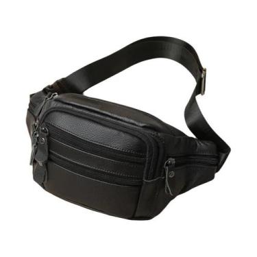 Imagem de Bolsa De Cintura Masculina Em Couro Genuíno, Pochete De Moda Para Celu