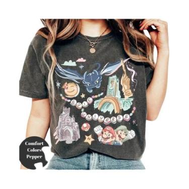 Imagem de Camiseta Feminina De Algodão Retrô Disney, Solta, Respirável, Gola Red