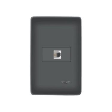 Imagem de Tomada Para Telefone Fame Habitat Black Rj11 4 Vias Com Placa 4x2 Preto