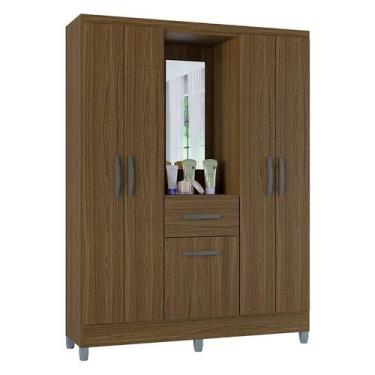 Imagem de Guarda Roupa Solteiro Atlas Capelinha 5 Portas Castanho Brilho - Poque