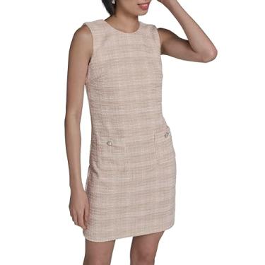 Imagem de Karl Lagerfeld Minivestido feminino sem mangas com decote em V e laço evasê, Marrom acinzentado/branco macio, 50