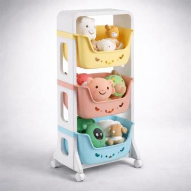 Imagem de Organizador de brinquedos infantil com 3 prateleiras e rodinhas - Gené