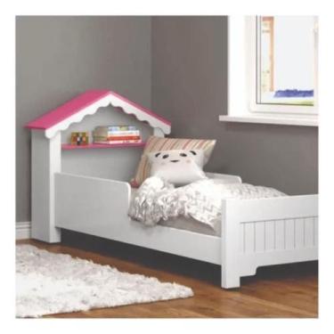 Imagem de Mini Cama Infantil p/ Quarto Casinha Realeza Branco Com Rosa - Mobilia