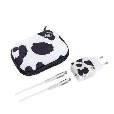 Imagem de Kit Viagem Cow Animal Print USB-C 30W Originais iPlace com Carregador e Cabo