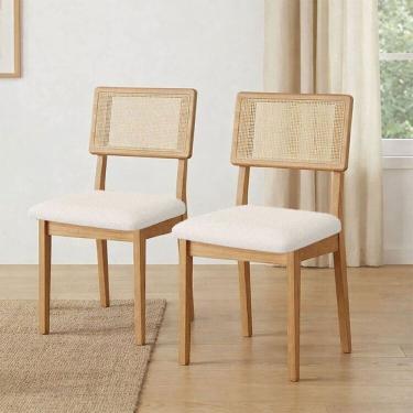 Imagem de Kit 2 Cadeiras de Jantar Assento Estofado com Encosto em Tela Palha Mdf Freijó /Cesare Claro