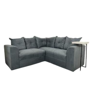 Imagem de Sofá de Canto L Cinza Almofadas Lisas - Multi Móveis