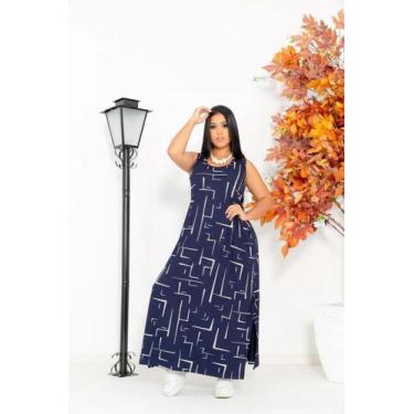 Imagem de Vestido Longo Feminino Regata Geometrico Moda Feminina Bolso Max Manga
