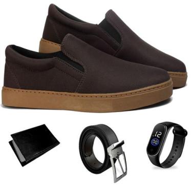 Imagem de Sapatênis Slip On Masculino Casual  Yate Carteira + Cinto e Relogio - 