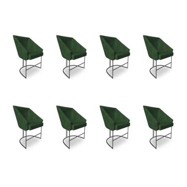 Imagem de Kit 8 Poltronas Luxo Alana Suede Base Ferro Preto - Pallazio Cor Verde