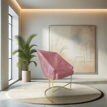 Imagem de Poltrona Decorativa Alana Veludo Rosé Base De Ferro Dourado - Pallazio