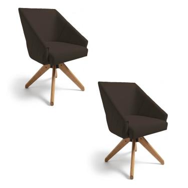 Imagem de Kit 2 Poltronas Giratórias Alana Suede Marrom Base De Madeira - Pallazio