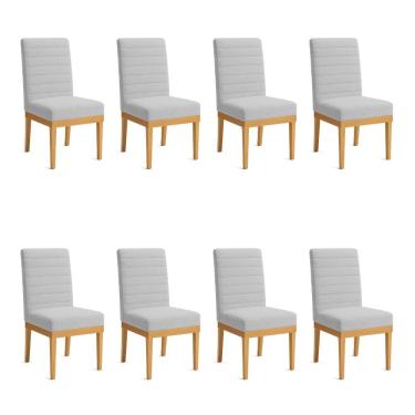 Imagem de Kit 8 Cadeiras De Jantar Solana Boucle Cinza Base De Madeira - Pallazio