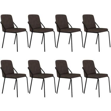 Imagem de Kit 08 Cadeiras Estofada Para Sala De Jantar Loft Preto C01 Bouclê Marrom - Lyam Decor