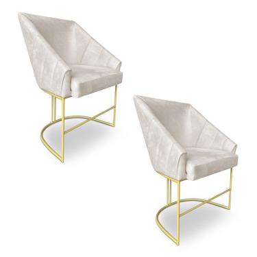 Imagem de Kit 2 Poltronas Decorativas Alana Veludo Base De Ferro Dourado - Pallazio Cor Bege
