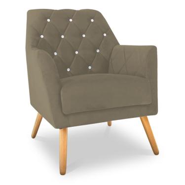 Imagem de Poltrona Velvet Strass Veludo Pés De Madeira - Pallazio Cor Cappuccino