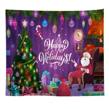 Imagem de Tapeçaria de parede de feliz Natal 150x150cm de fibra de microtecido -