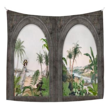 Imagem de Estética de sala de parede de tapeçaria de animais e plantas 150x130cm