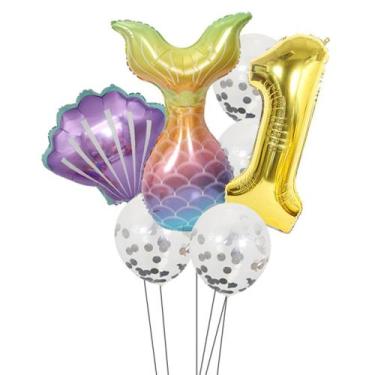 Imagem de Kit de balões de festa Mermaids 8 peças de balões Mylar de 40 cm com f