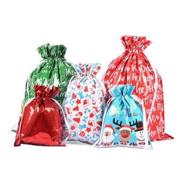 Imagem de Conjunto de sacolas de presente, embalagem metálica de Natal com cordã