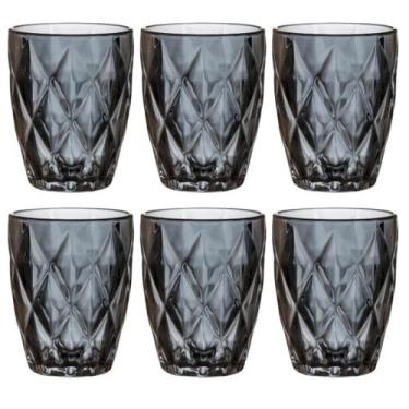 Imagem de Jogo 6 Copos de Vidro Diamond Cinza Titânio 280ml Luxo Bebidas Água Su