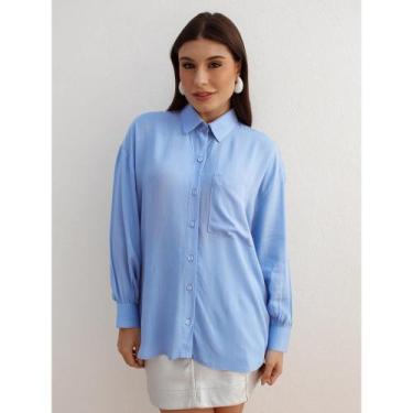 Imagem de Camisa Feminina Linho Manga Longa Alfaiataria Trama - Teodoro, Azul cl