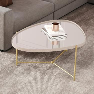 Imagem de Mesa de Centro Orgânica Espelhada Alamanda JB Móveis - Off White/Dourado