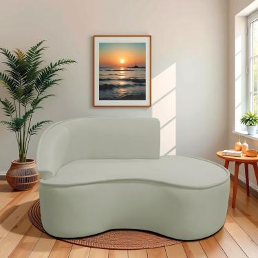Imagem de Divã Recamier Curvo Sala De Estar Recepção Marrocos 160cm Lado Direito Bouclé Verde Oliva