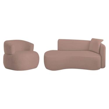 Imagem de Kit Divã Recamier 150cm E Poltrona Luxo Suíça Lado Esquerdo Linho Rosê